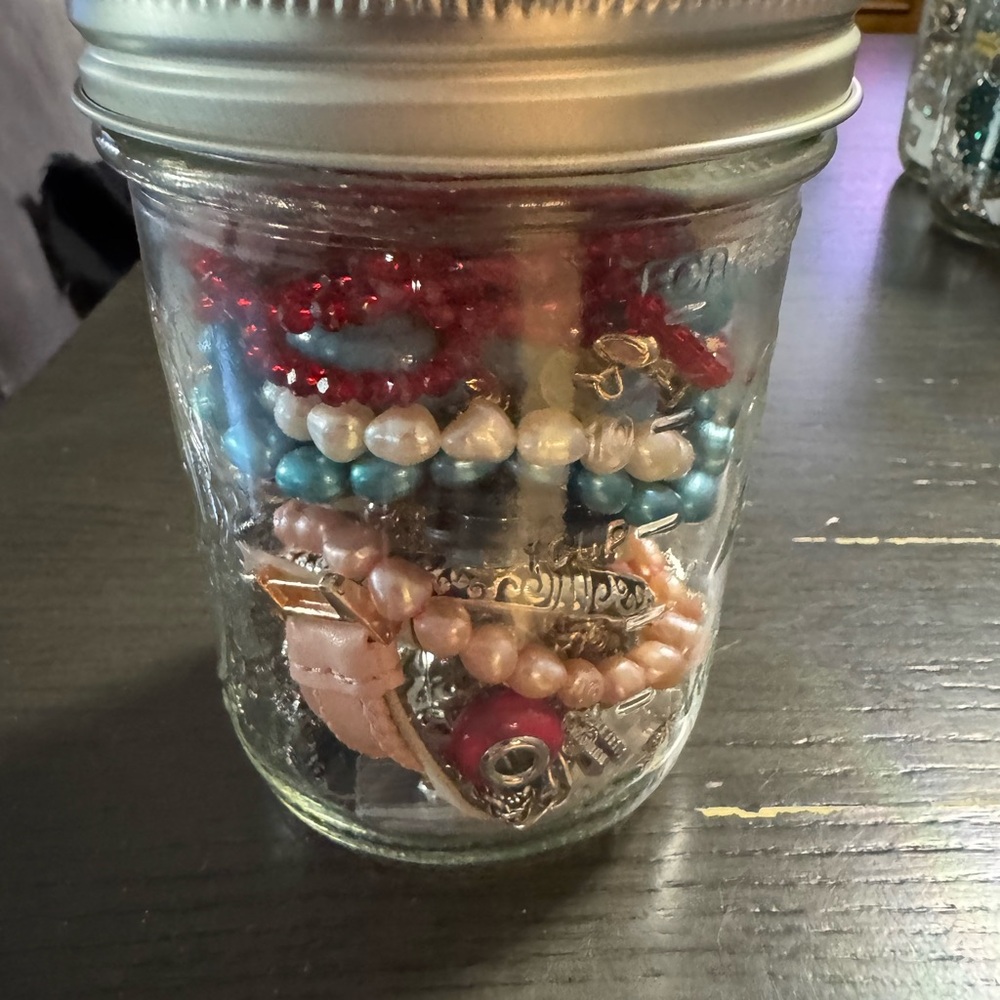 Colorful Beaded Bracelets in Mason Jar